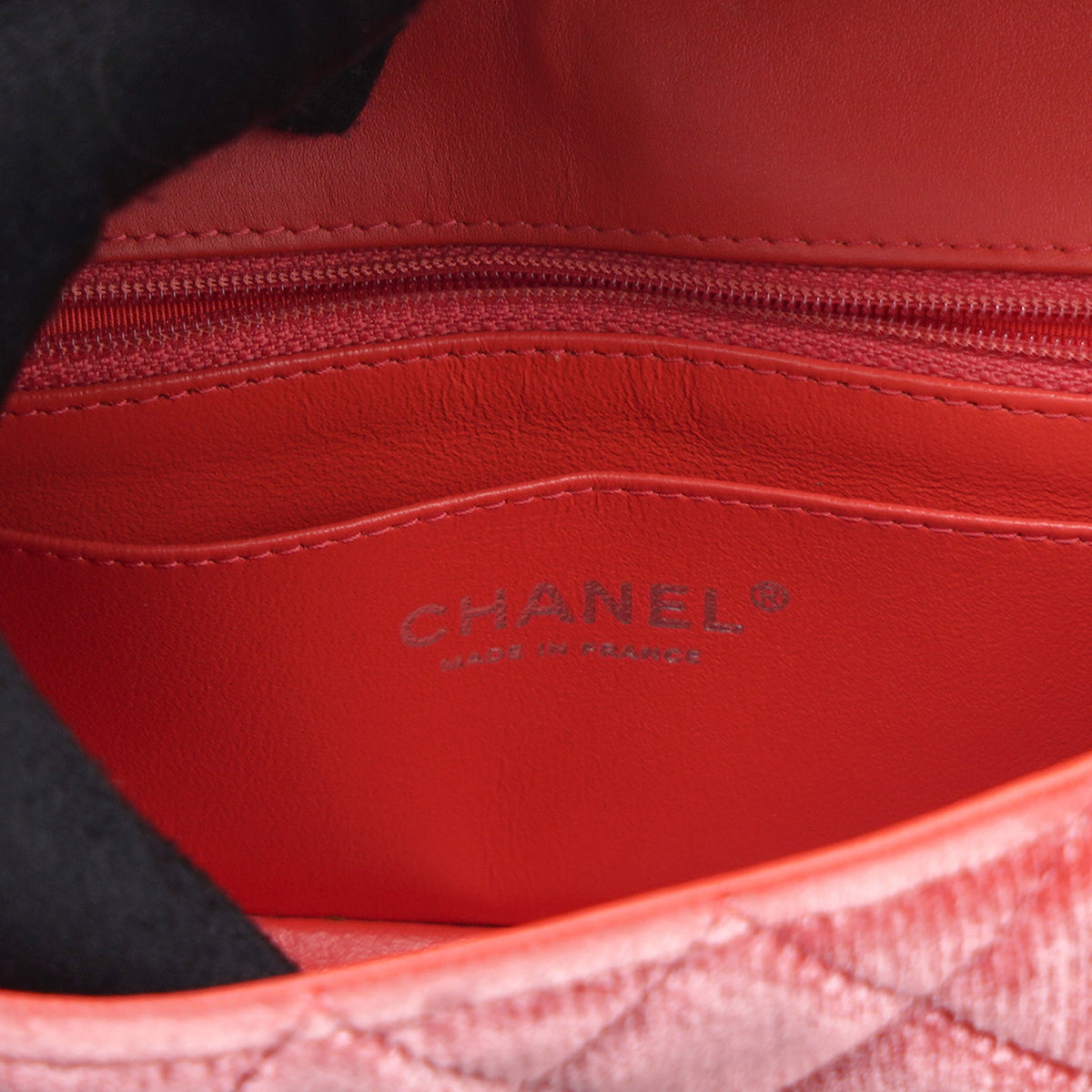 Chanel Velvet Quilted Mini Rectangular Flap Peachy Pink