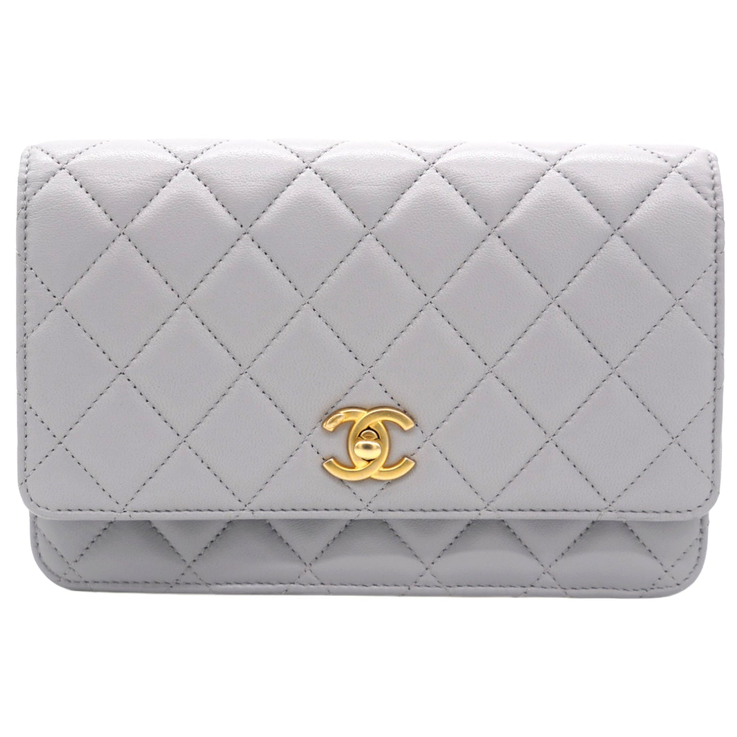 Chanel Lambskin Quilted CC Pearl Crush Wallet on Chain WOC Grey