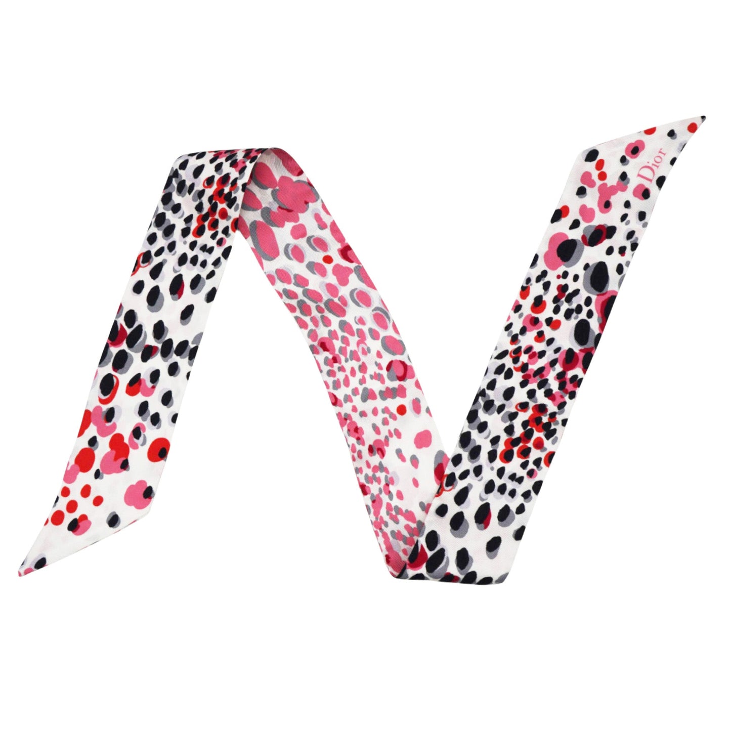 Dior Black and Pink Silk Leopard Spot Print Mitzah Scarf