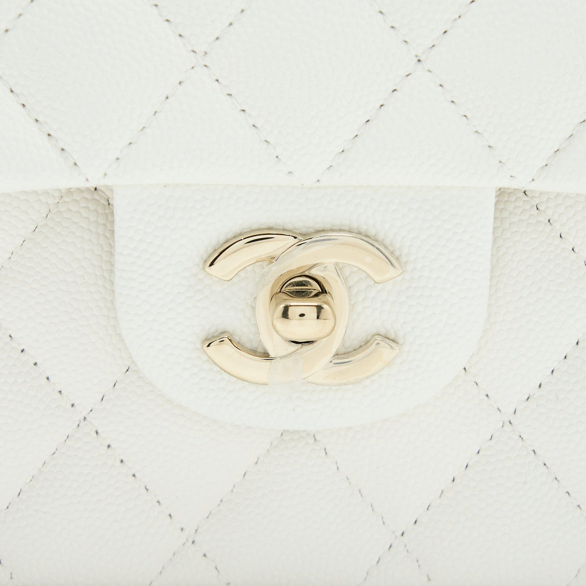Chanel Small Classic Flap Bag Caviar White LGHW (Microchip)