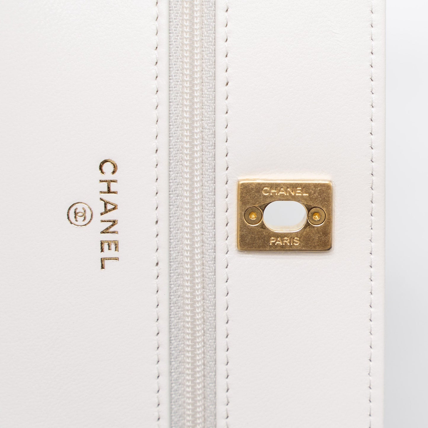 Chanel Pearl Crush Wallet on Chain Lambskin White Brushed GHW (Microchip)