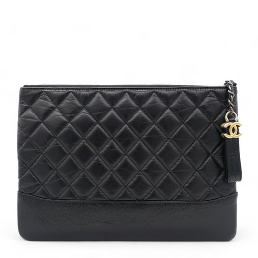 Chanel Aged Calfskin Quilted Medium Gabrielle Cosmetic Case Black