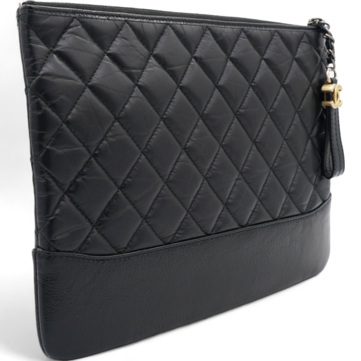 Chanel Aged Calfskin Quilted Medium Gabrielle Cosmetic Case Black