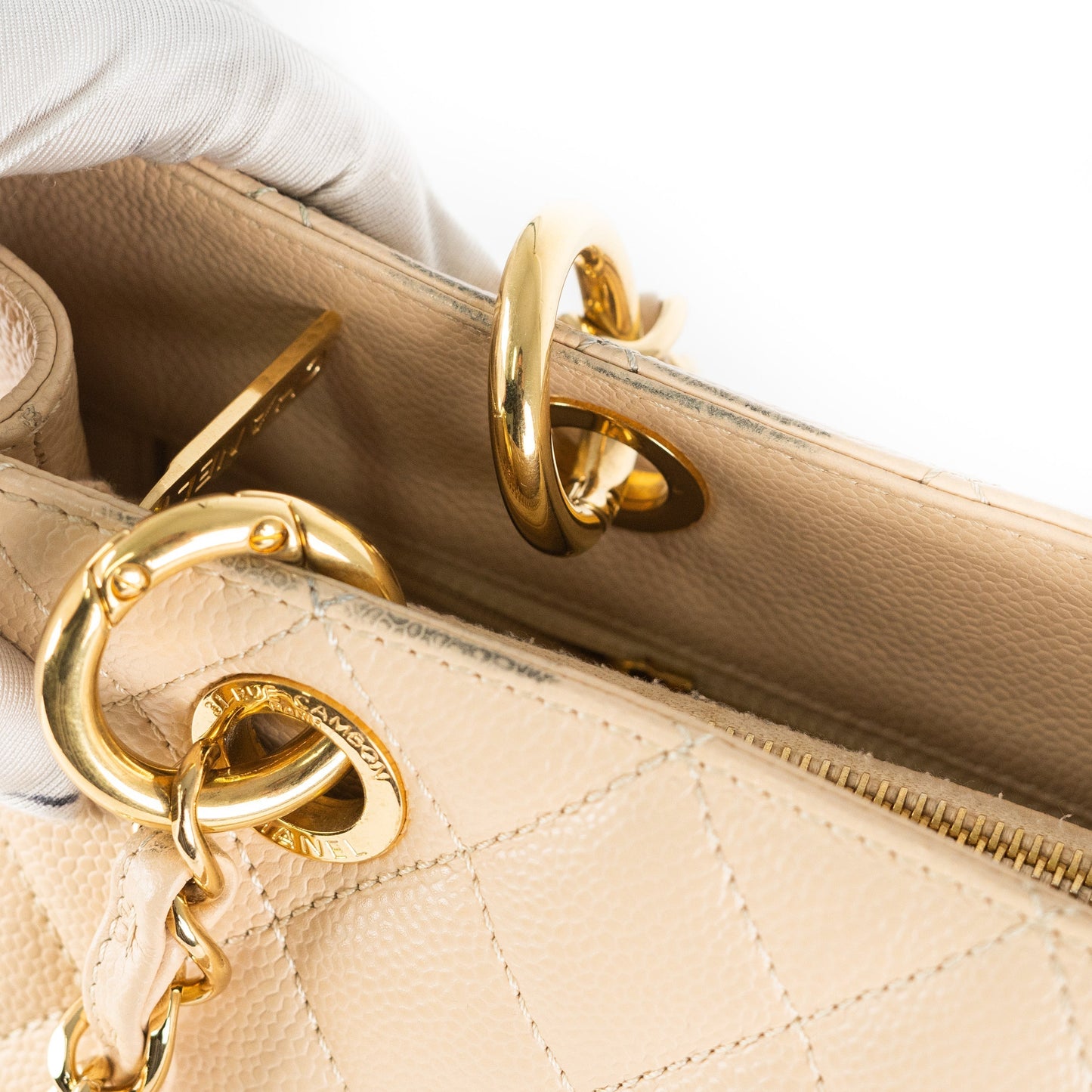 Chanel Quilted Caviar Grand Shopping Tote GST Beige