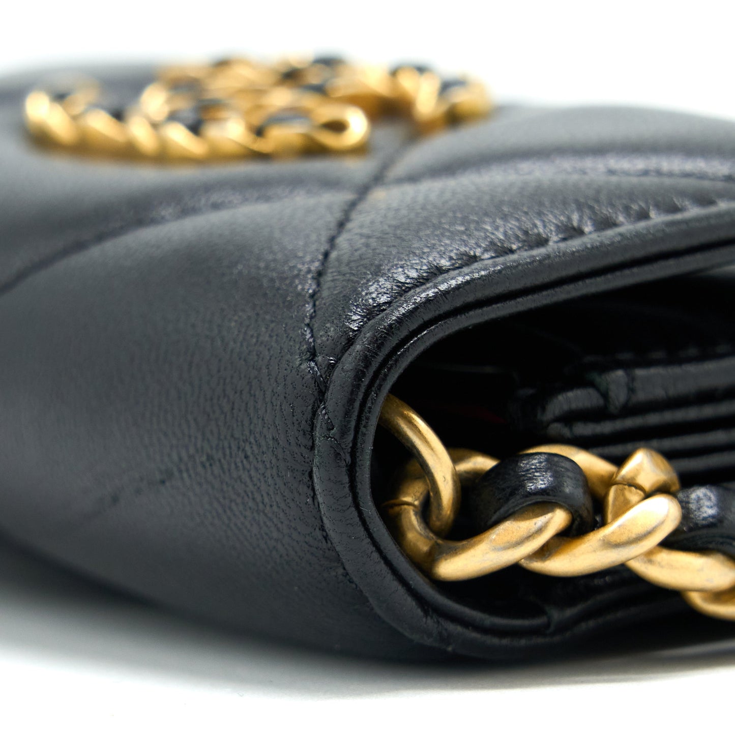 Chanel 19 Flap  Holder with Chain Lambskin Black Multicolour Hardware