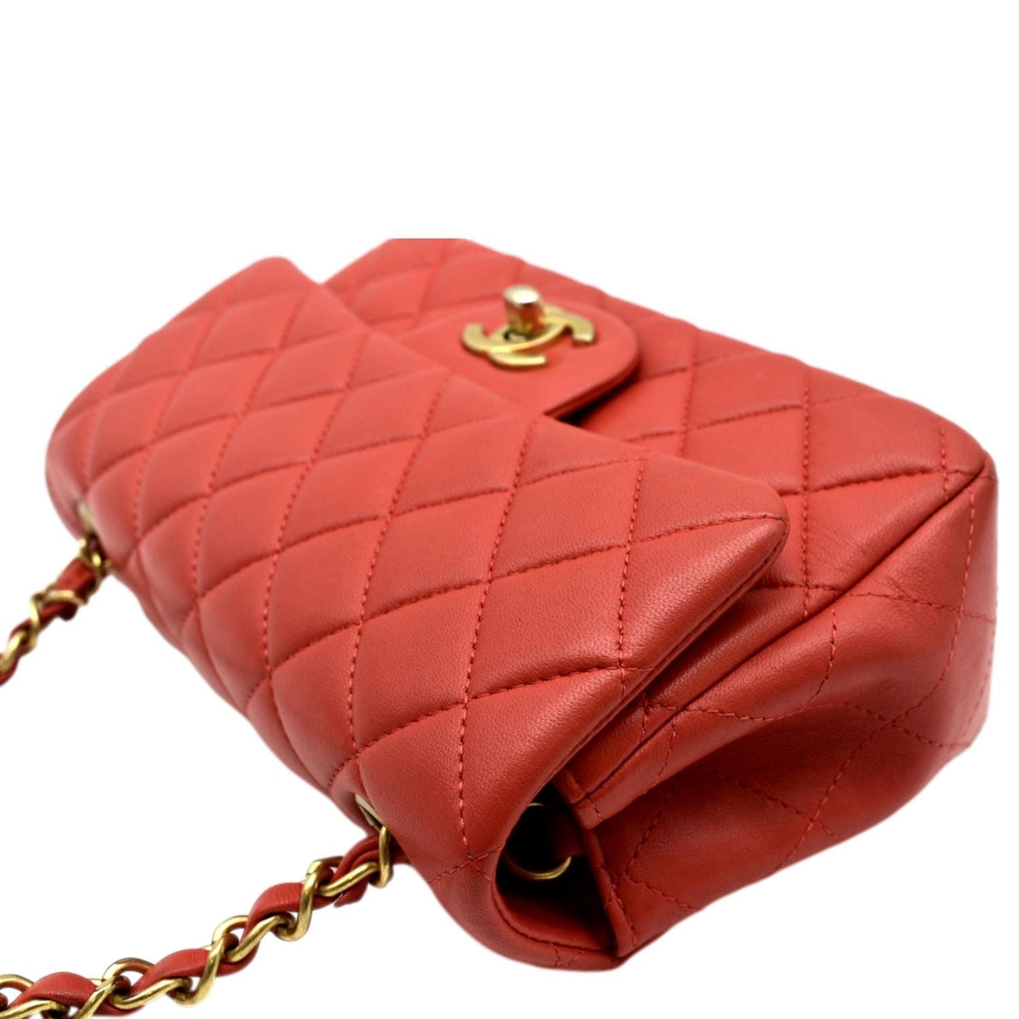 CHANEL Mini Rectangular Flap Quilted Leather Crossbody Bag Red