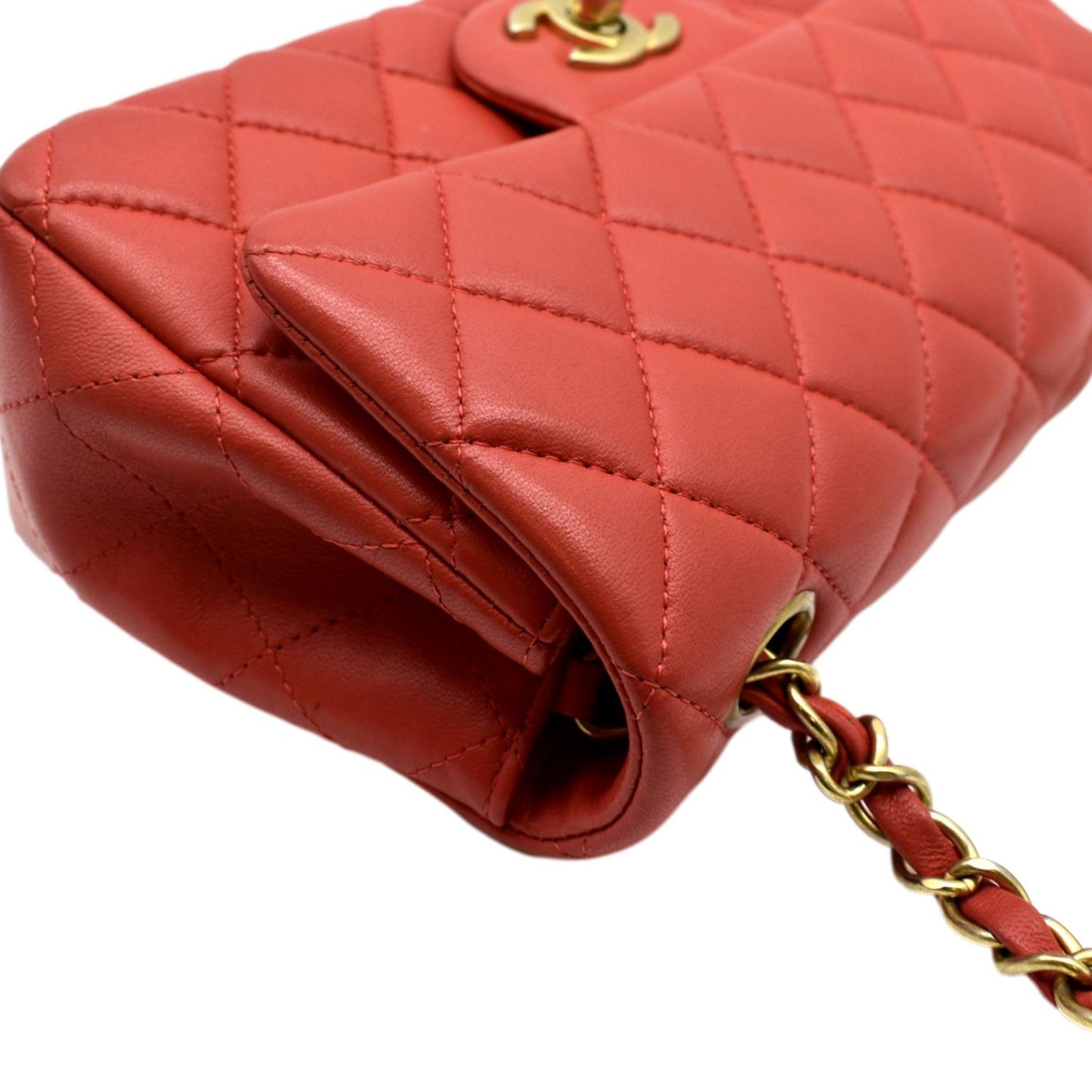 CHANEL Mini Rectangular Flap Quilted Leather Crossbody Bag Red