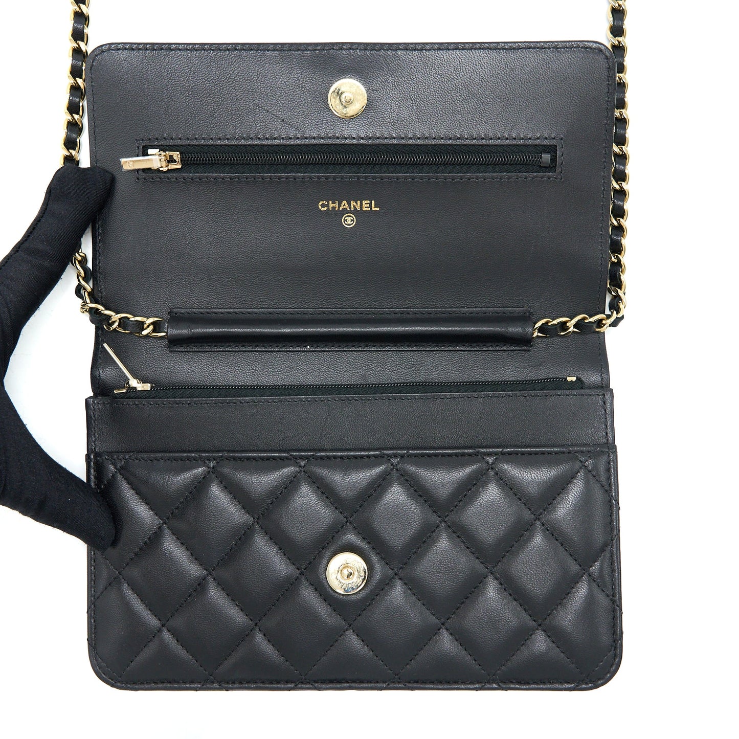 Chanel Ribbon Wallet On Chain Lambskin Black LGHW (Microchip)