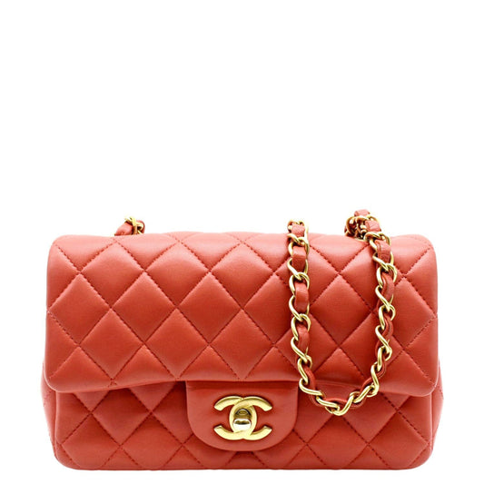 CHANEL Mini Rectangular Flap Quilted Leather Crossbody Bag Red