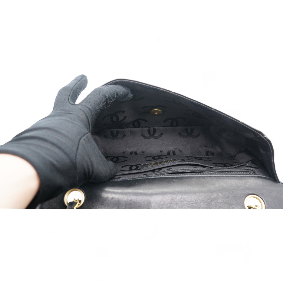 Chanel Patent Perforated Camellia Medium Single Flap Black