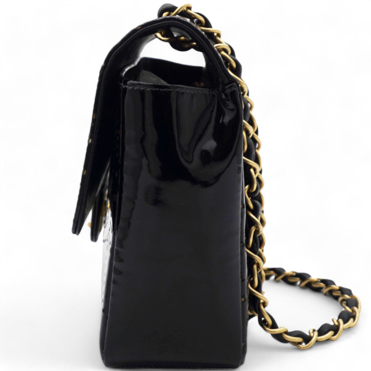 Chanel Patent Perforated Camellia Medium Single Flap Black