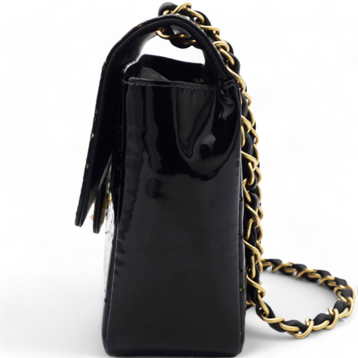 Chanel Patent Perforated Camellia Medium Single Flap Black