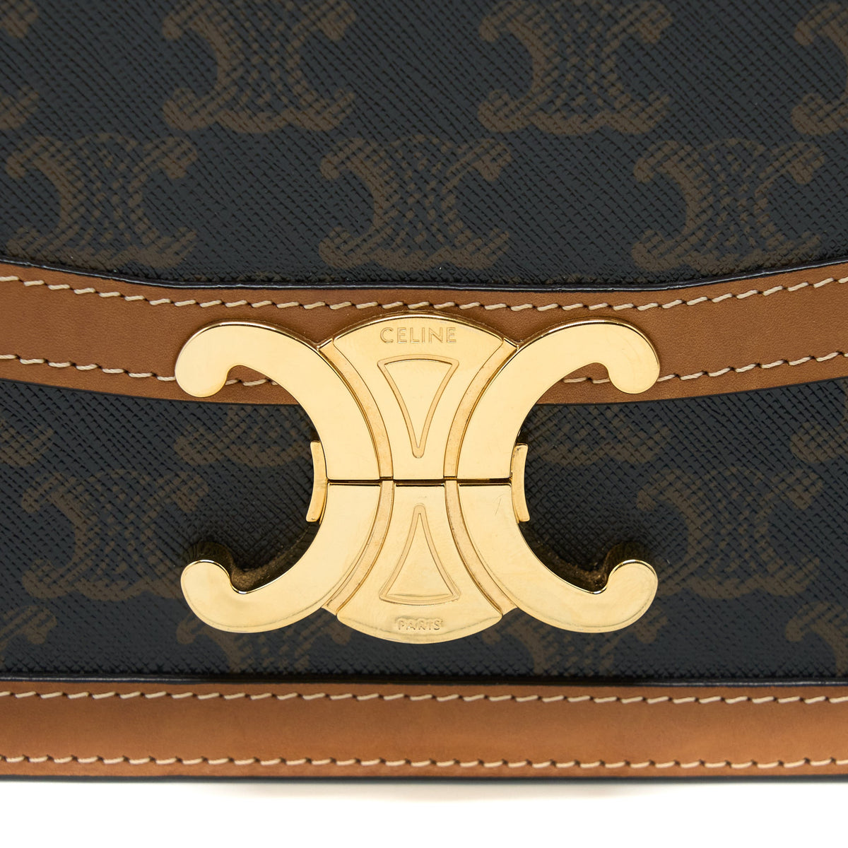 Celine Teen Triomphe Bag In Triomphe Canvas / Nature Calfskin GHW