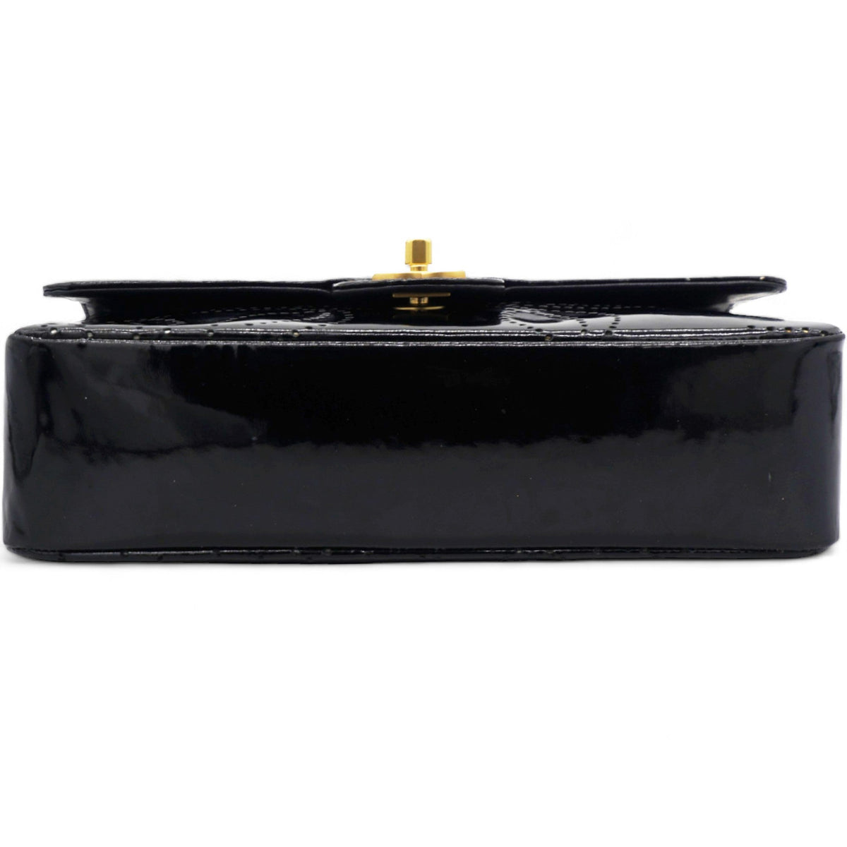 Chanel Patent Perforated Camellia Medium Single Flap Black