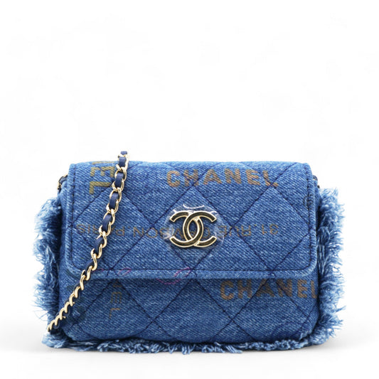 Chanel Denim Quilted Denim Mood Belt Bag Blue Multicolor