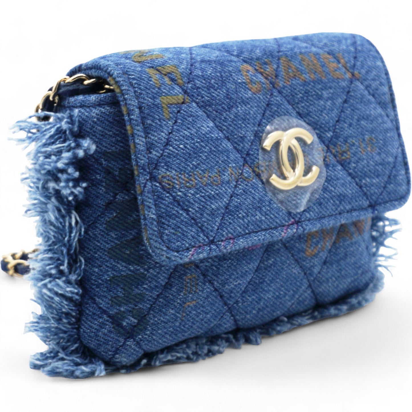 Chanel Denim Quilted Denim Mood Belt Bag Blue Multicolor