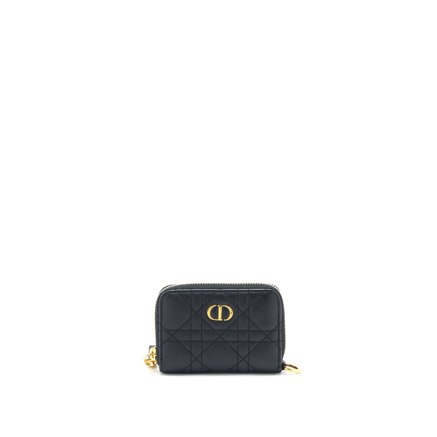 Dior Caro Detachable Card Holder Cannage Supple Calfskin Black GHW