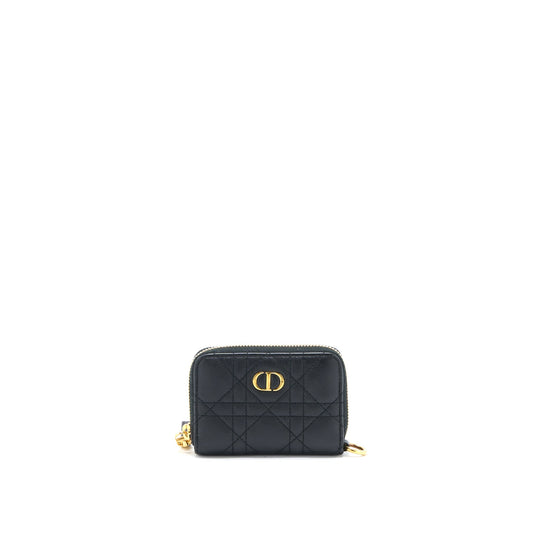 Dior Caro Detachable Card Holder Cannage Supple Calfskin Black GHW