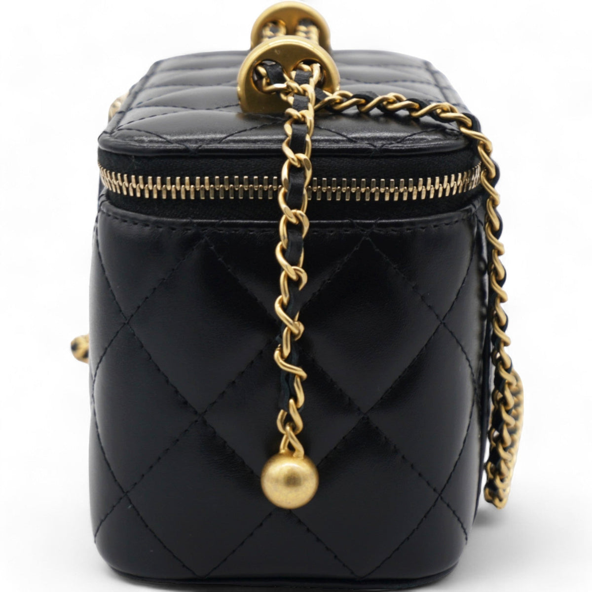 Chanel Lambskin Quilted Small Pearl Crush Vanity Case With Chain Black