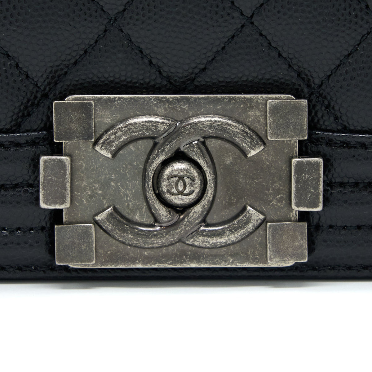 Chanel Small Boy Bag Caviar Black Ruthenium SHW (Microchip)