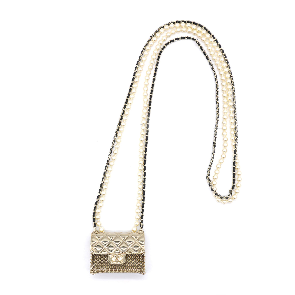 Chanel Metal Lambskin Pearl Chain Flap Bag