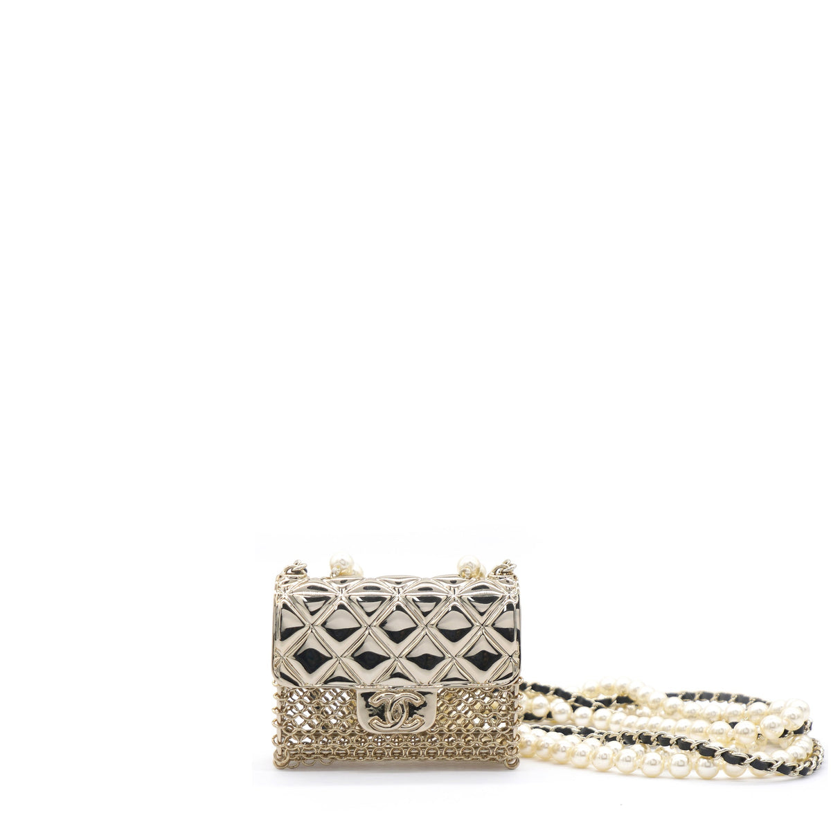 Chanel Metal Lambskin Pearl Chain Flap Bag