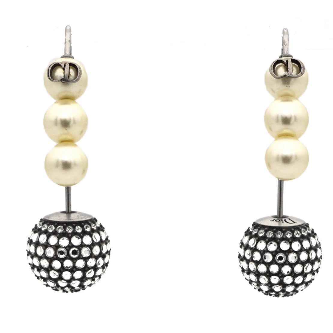 Dior Crystals Balls Gunmetal-Tone Drop Earrings
