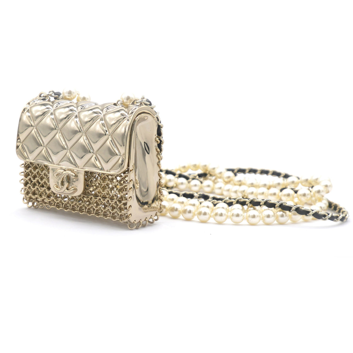 Chanel Metal Lambskin Pearl Chain Flap Bag