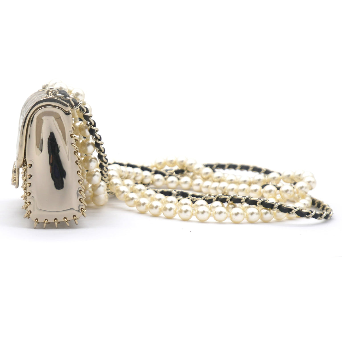Chanel Metal Lambskin Pearl Chain Flap Bag