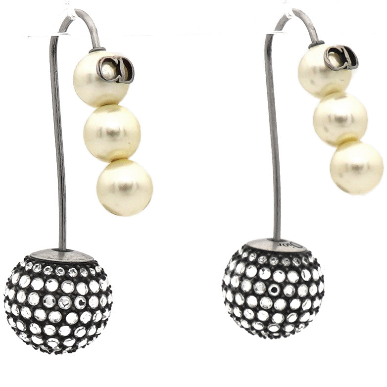 Dior Crystals Balls Gunmetal-Tone Drop Earrings