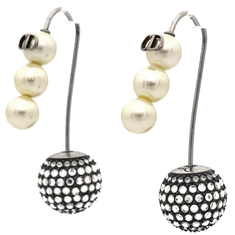 Dior Crystals Balls Gunmetal-Tone Drop Earrings