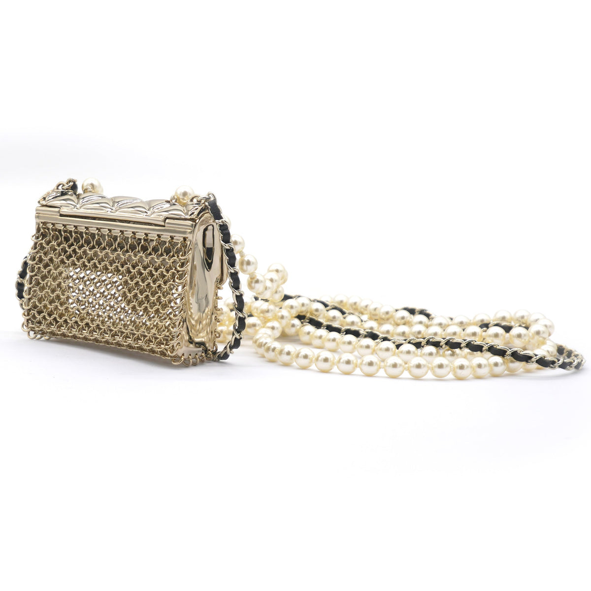 Chanel Metal Lambskin Pearl Chain Flap Bag