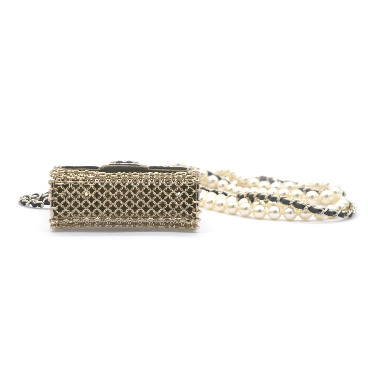 Chanel Metal Lambskin Pearl Chain Flap Bag