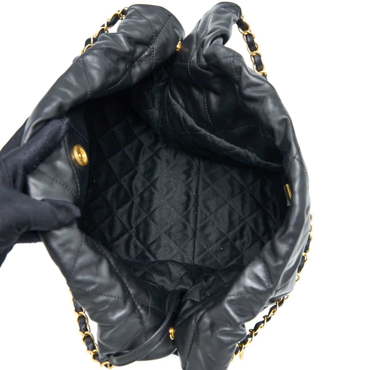 Chanel Medium 22 Bag White Letter Shiny Calfskin Black GHW (Microchip)