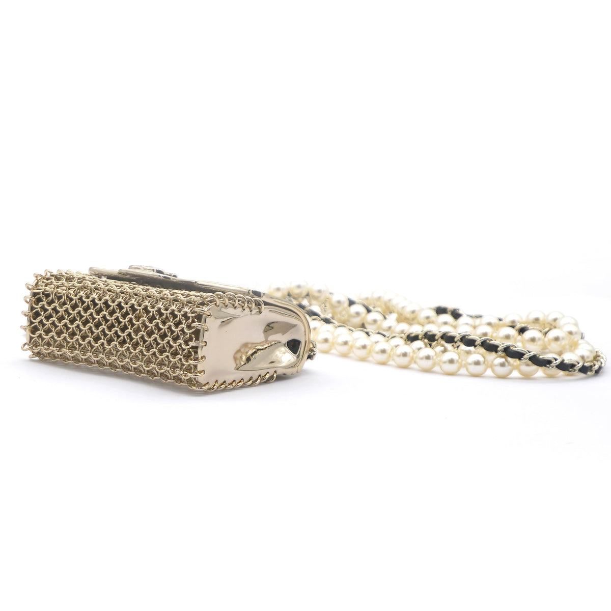 Chanel Metal Lambskin Pearl Chain Flap Bag
