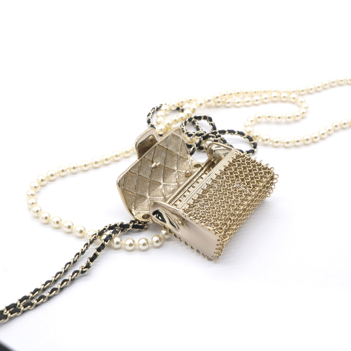 Chanel Metal Lambskin Pearl Chain Flap Bag