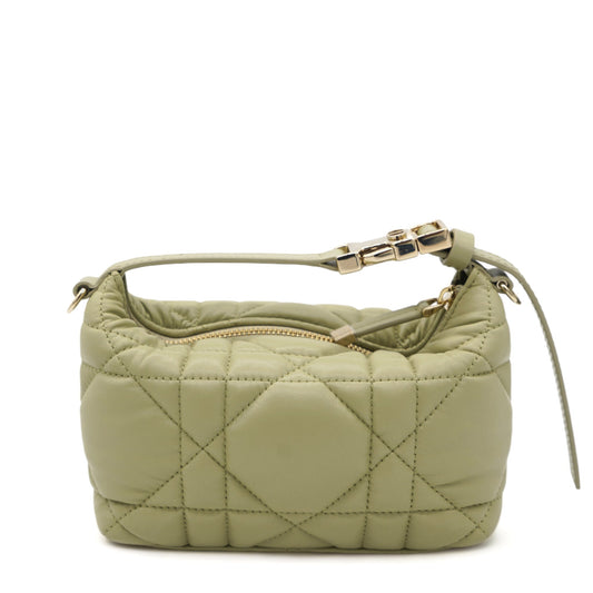 Dior Calfskin Macrocannage Small Diortravel Nomad Pouch Pale Green