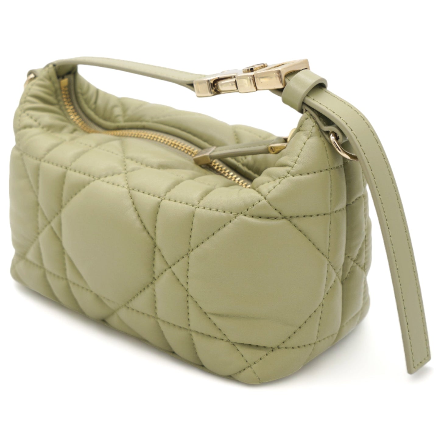 Dior Calfskin Macrocannage Small Diortravel Nomad Pouch Pale Green