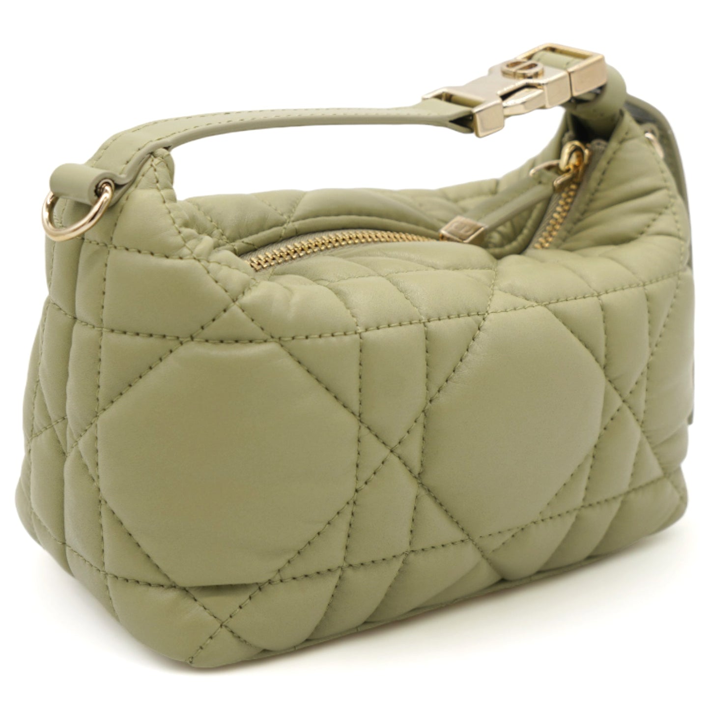 Dior Calfskin Macrocannage Small Diortravel Nomad Pouch Pale Green