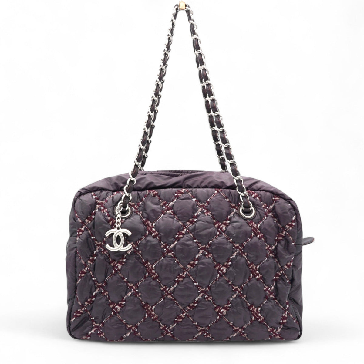 Chanel Nylon Quilted Tweed Stitch Bubble Camera Case Purple