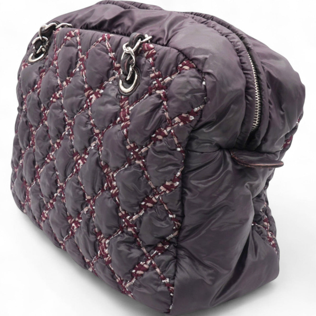 Chanel Nylon Quilted Tweed Stitch Bubble Camera Case Purple