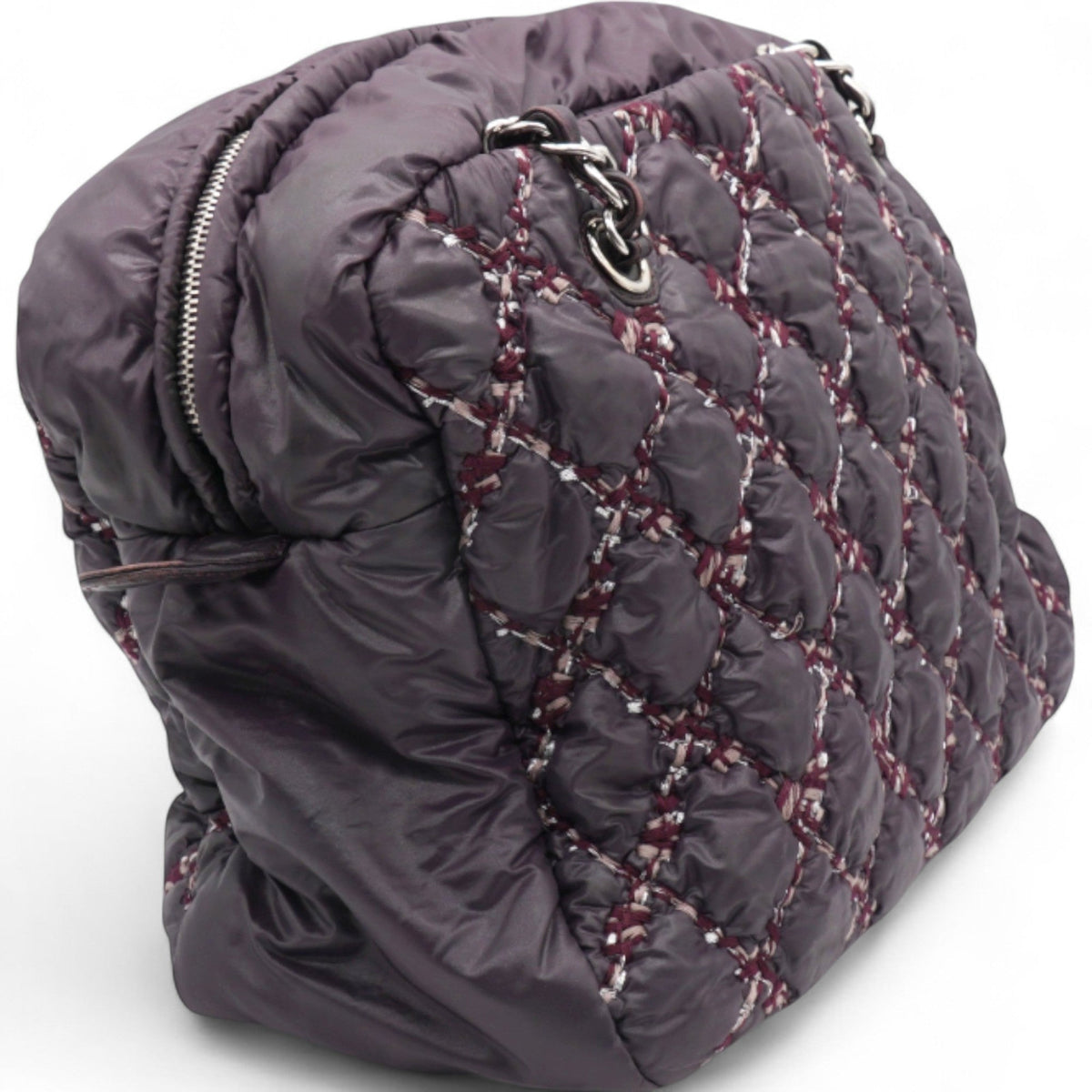 Chanel Nylon Quilted Tweed Stitch Bubble Camera Case Purple