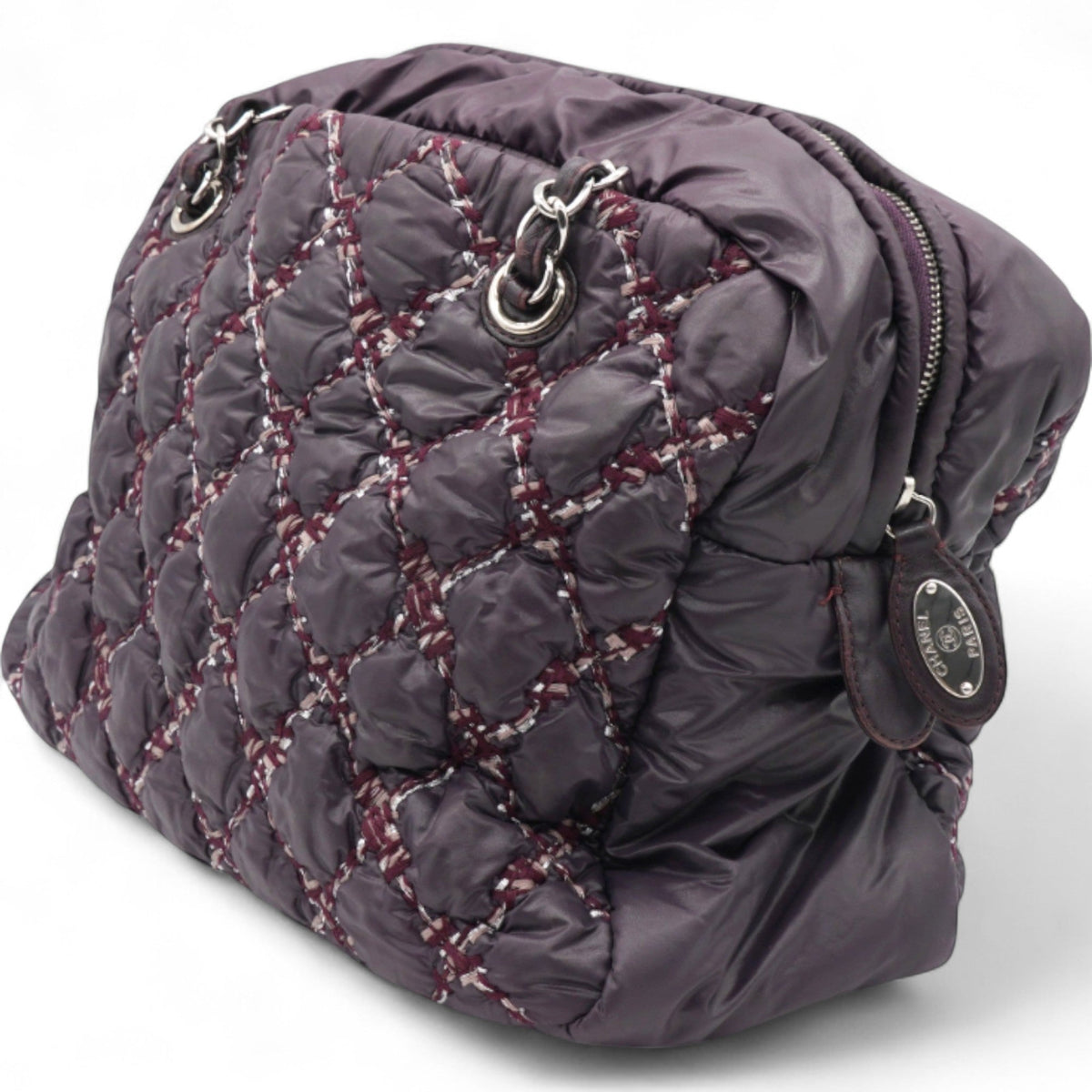 Chanel Nylon Quilted Tweed Stitch Bubble Camera Case Purple