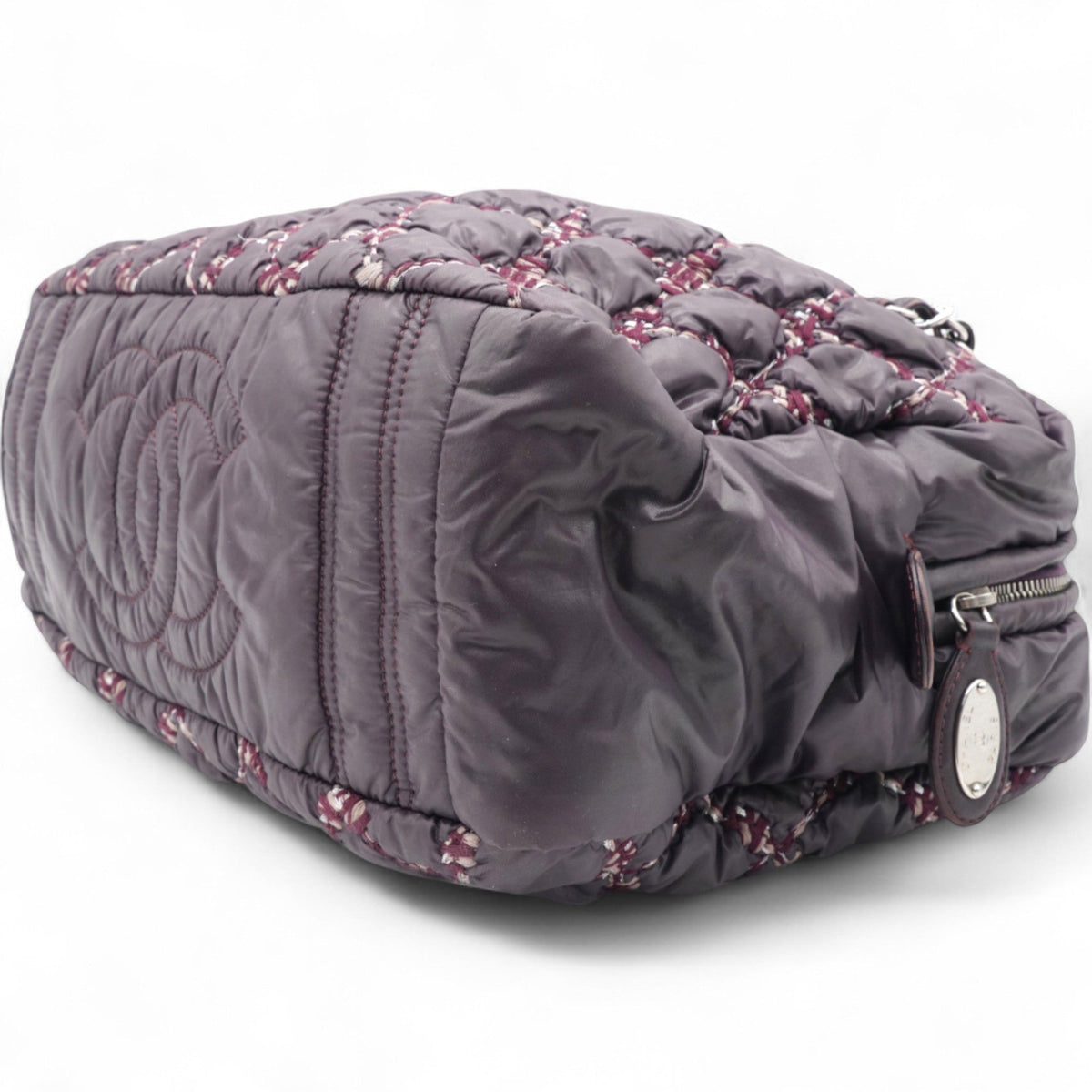 Chanel Nylon Quilted Tweed Stitch Bubble Camera Case Purple