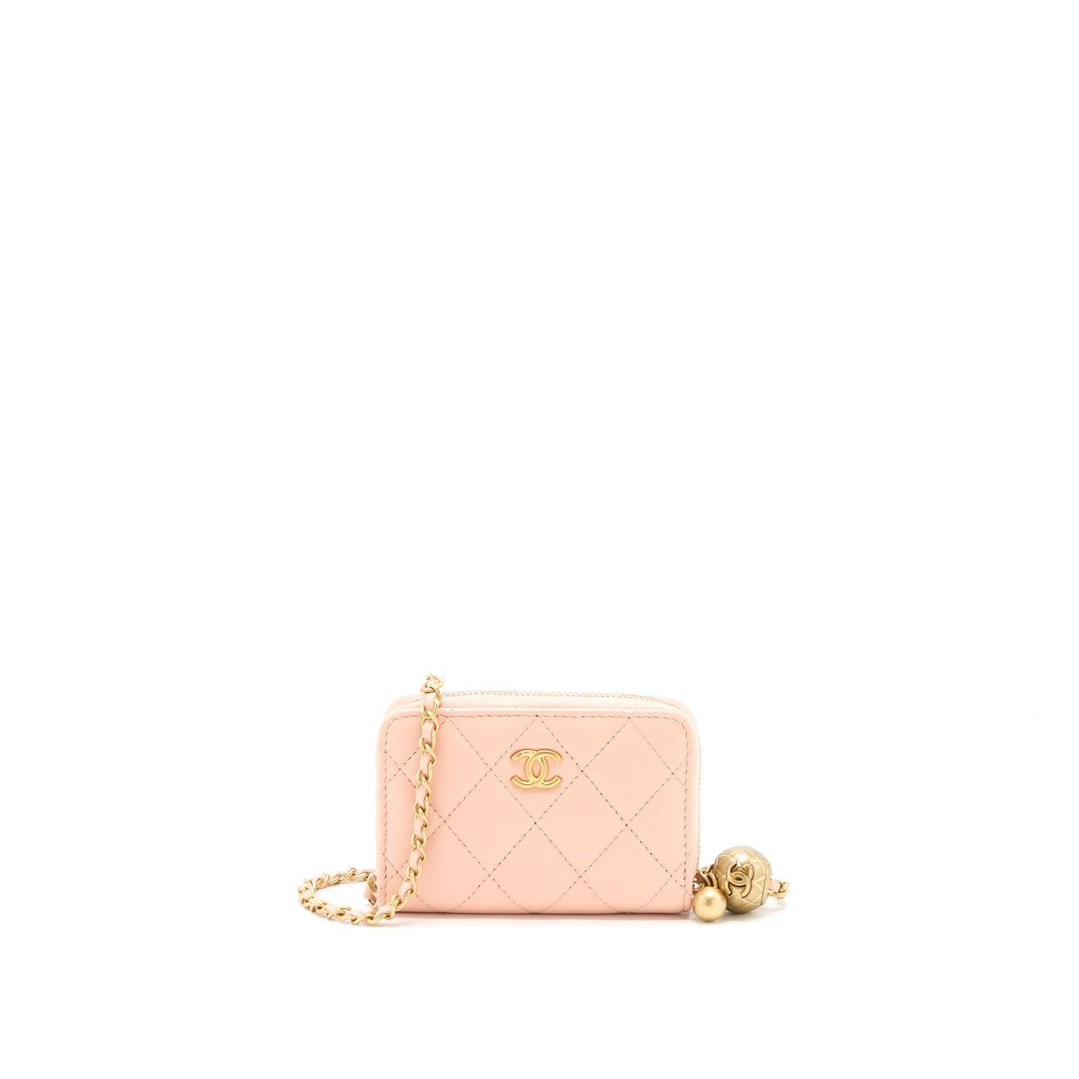 Chanel Pearl Crush Zippy  Holder Lambskin Light Pink Brushed GHW
