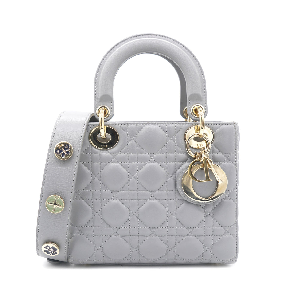 Dior Grey Lambskin Cannage Small Lucky Badges My Lady Dior