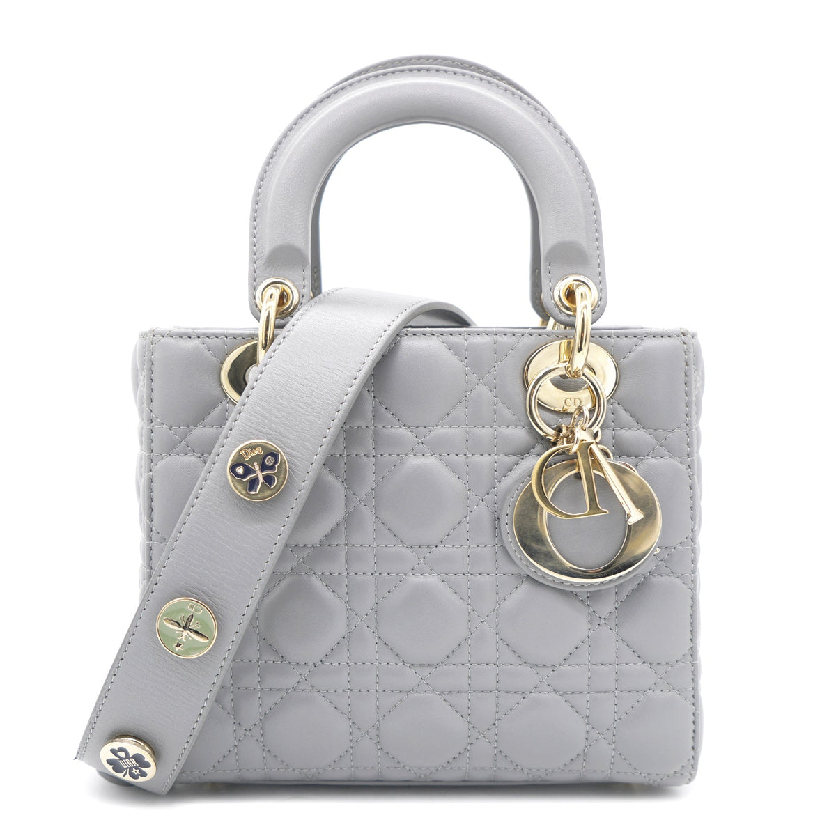 Dior Grey Lambskin Cannage Small Lucky Badges My Lady Dior