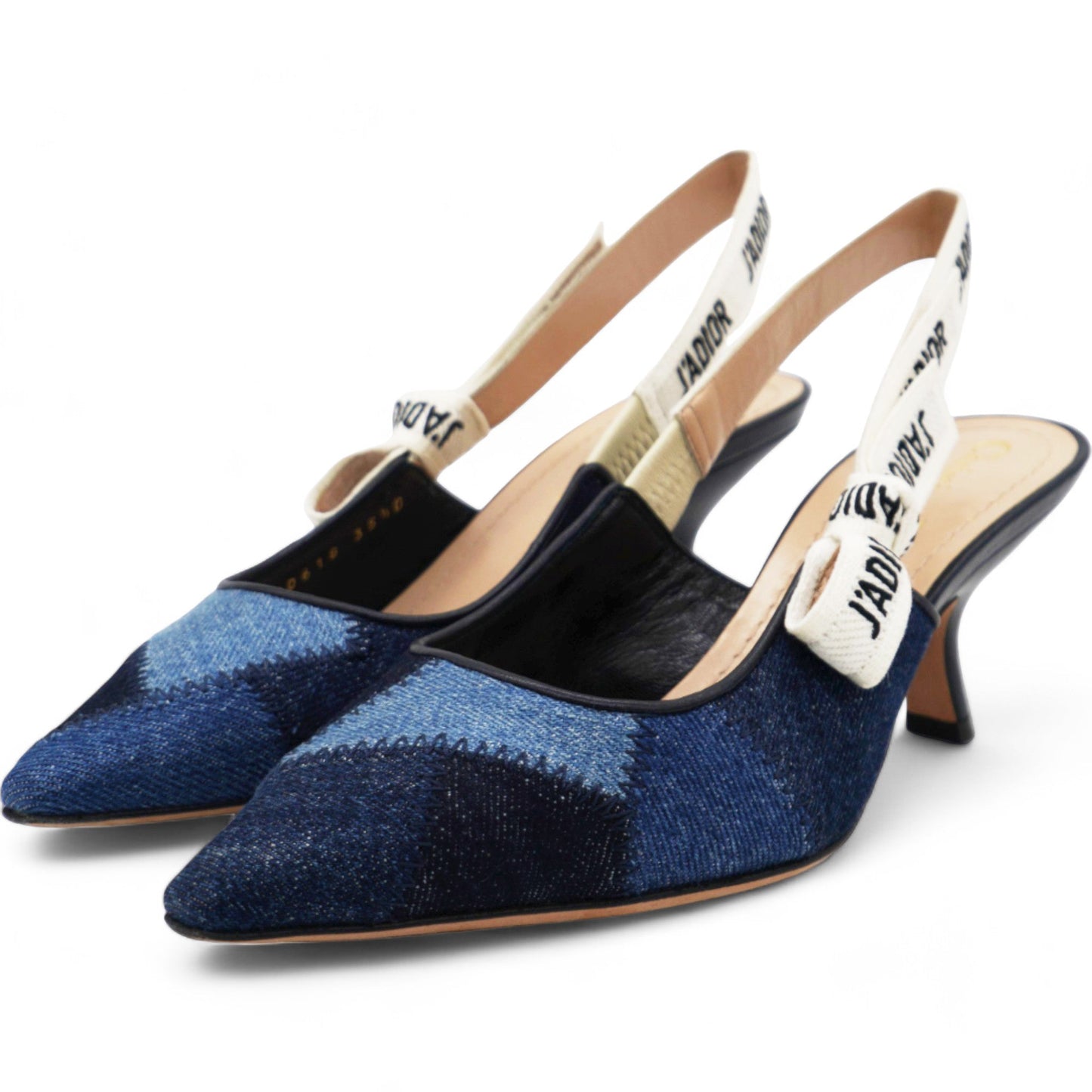 Dior Denim Ribbon Patchwork J'Adior Slingback 65mm Pumps Size35.5
