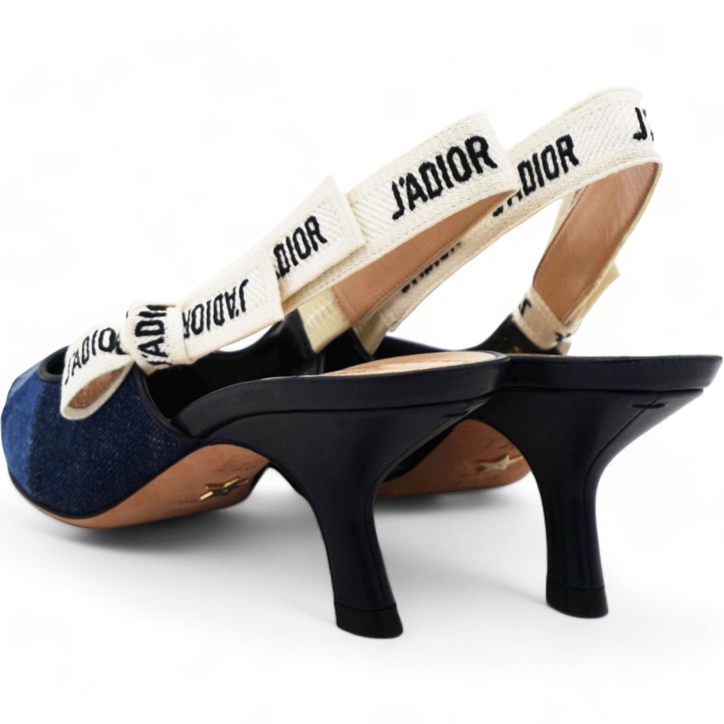 Dior Denim Ribbon Patchwork J'Adior Slingback 65mm Pumps Size35.5