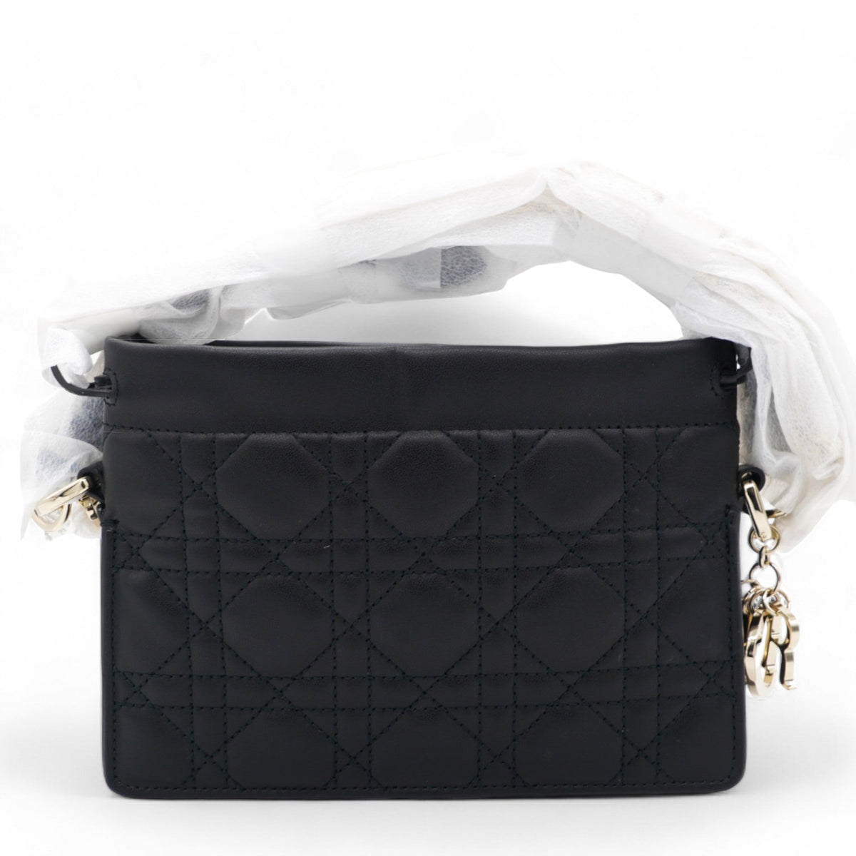 Dior Lambskin Cannage Mini Top Handle Drawstring Bag Black